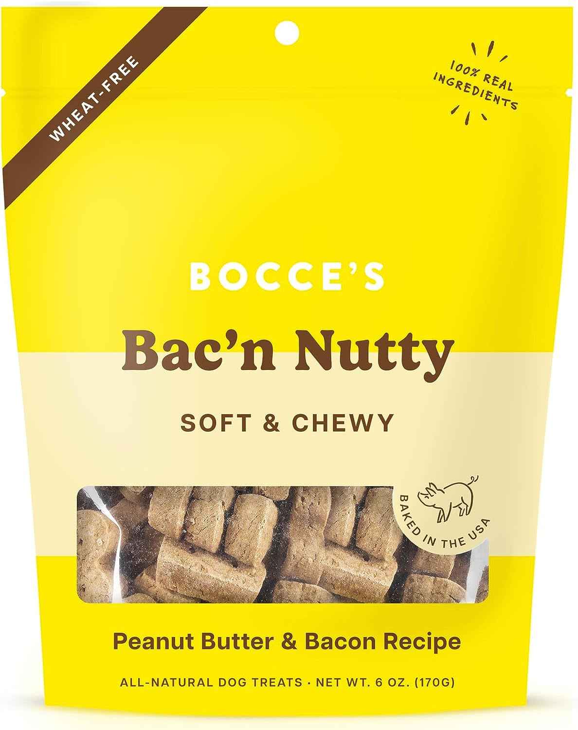 Bac'N Nutty Soft & Chewy Dog Treats, Wheat-Free PB & Bacon Flavored All Natural Limited Ingredient Oven Baked Cookies for Dogs, 6 Oz Bag