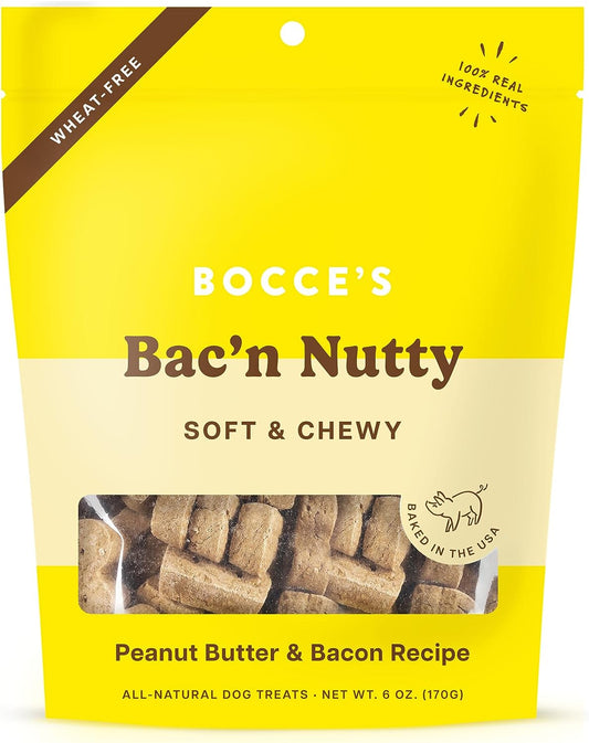 Bac'N Nutty Soft & Chewy Dog Treats, Wheat-Free PB & Bacon Flavored All Natural Limited Ingredient Oven Baked Cookies for Dogs, 6 Oz Bag