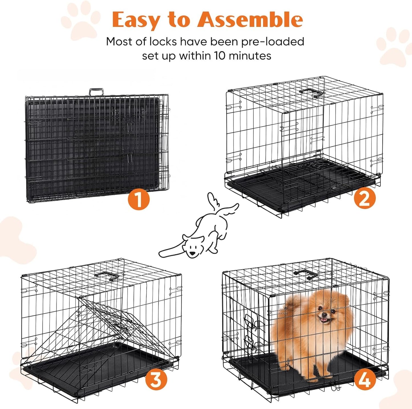30 Inch Single Door Dog Crate, Metal Pet Kennel with Secure Lock, Foldable Design, Removable Tray for Easy Cleaning, Portable Puppy Cage for Small Dogs, Ideal for Training & Travel