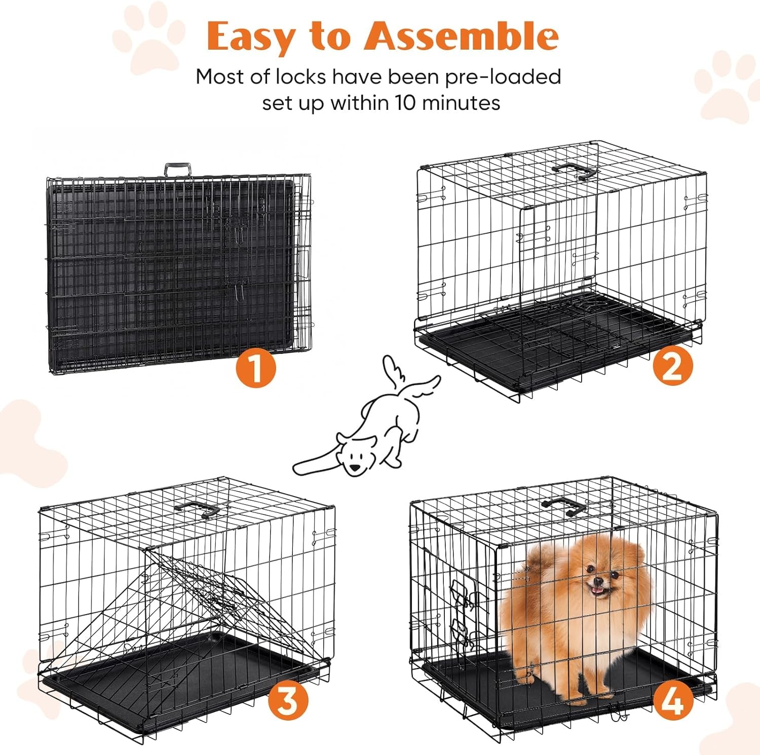 30 Inch Single Door Dog Crate, Metal Pet Kennel with Secure Lock, Foldable Design, Removable Tray for Easy Cleaning, Portable Puppy Cage for Small Dogs, Ideal for Training & Travel