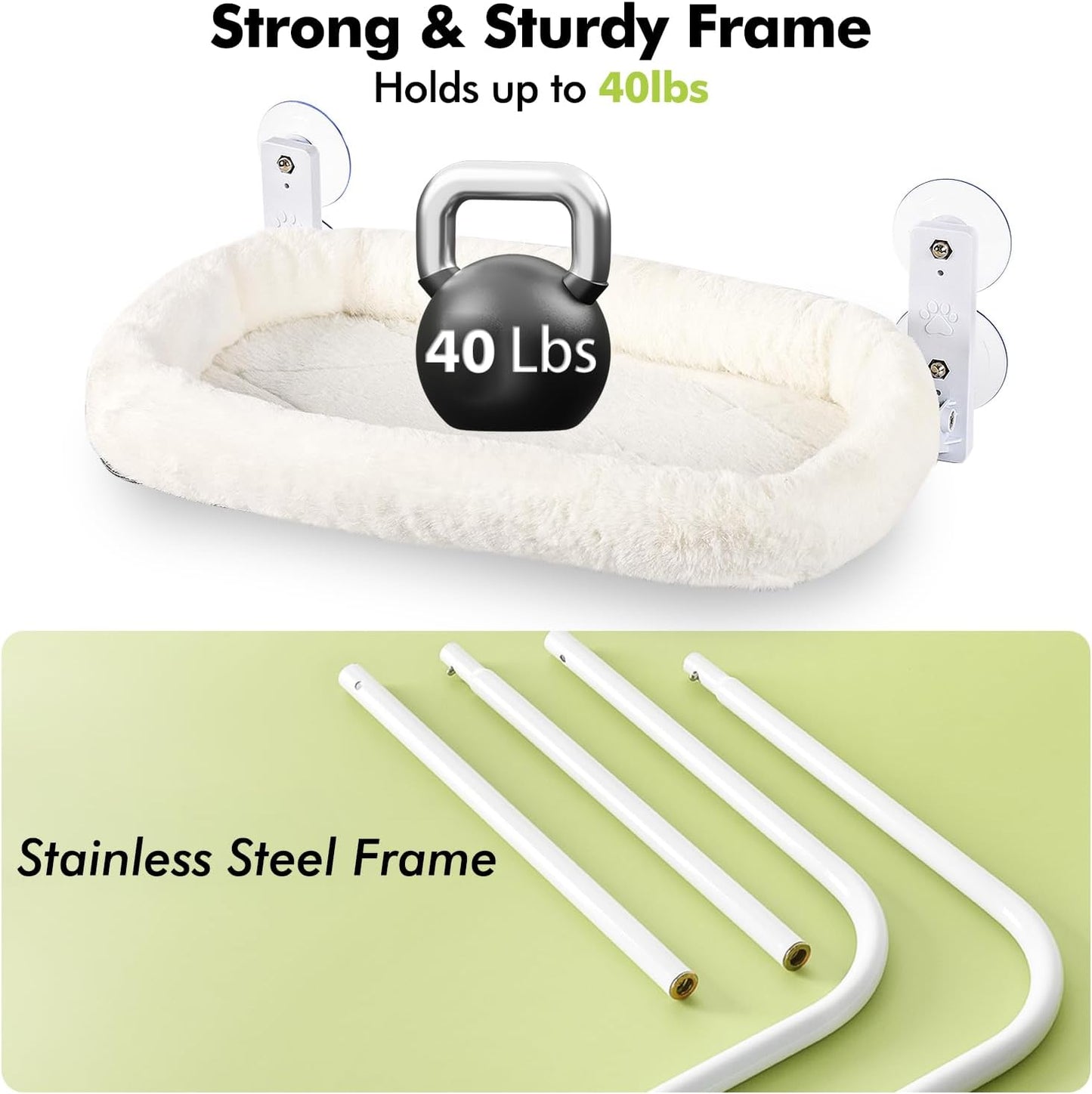 Cordless Cat Window Perch, Window Hammock for Cats with 4 Strong Suction Cups, Solid Metal Frame and Soft Cover, Indoor Cat Bed