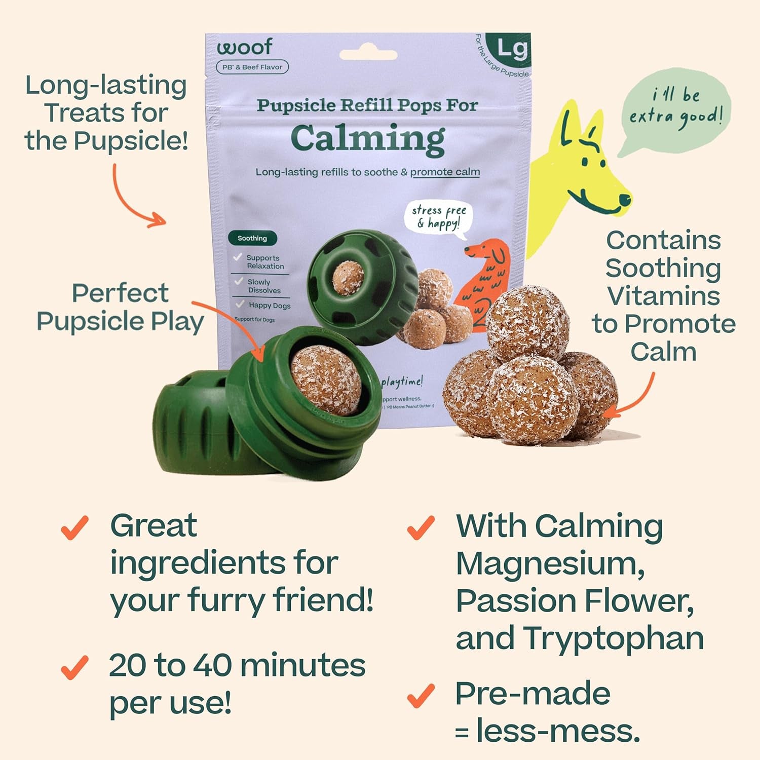 Pupsicle Refill Pops for Calming - Calming Dog Treats - Long-Lasting Refills for the Pupsicle Toy to Promote Calm - Magnesium for Dogs- Large Pops - 7 Count