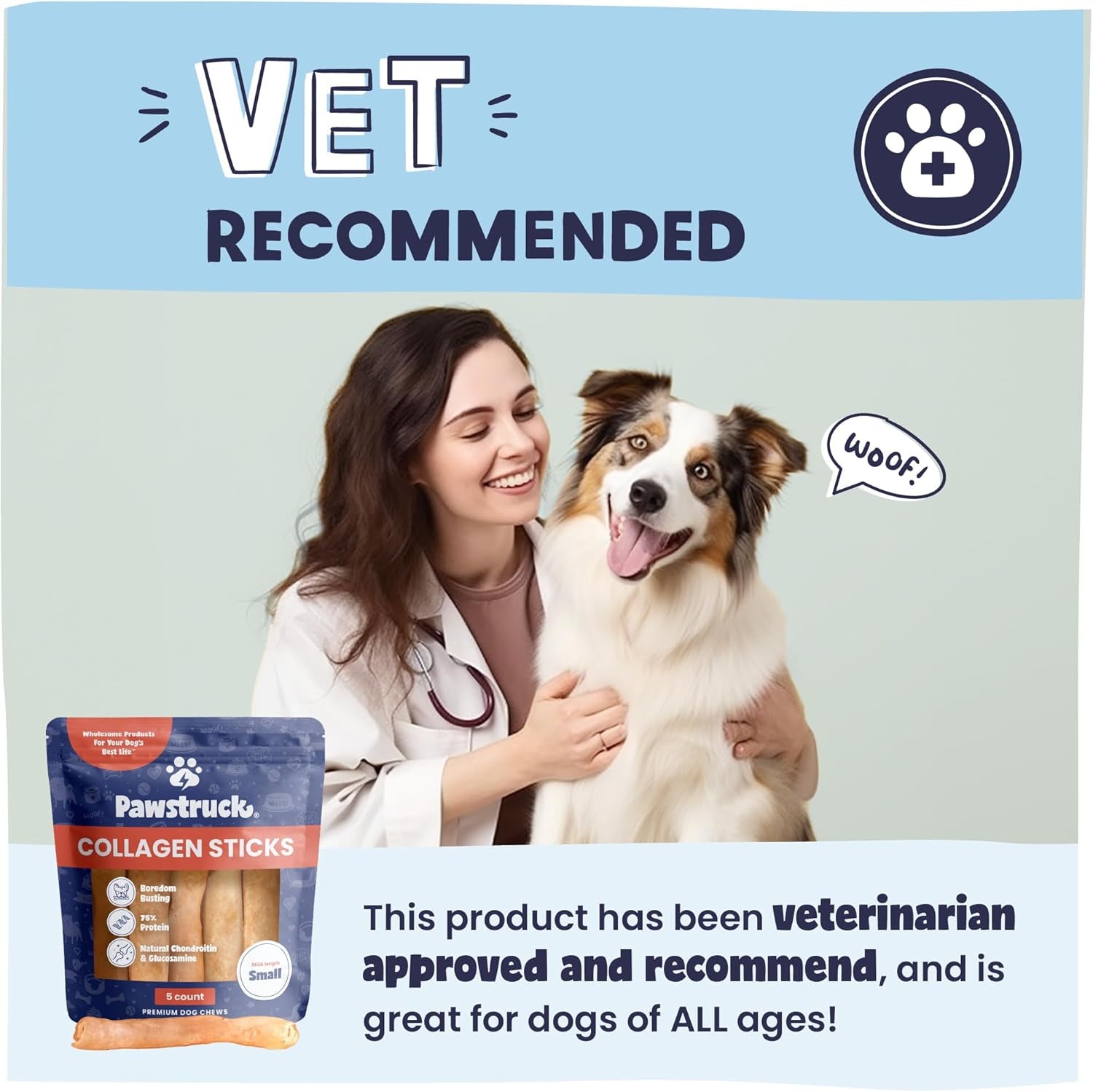 Natural 5-7" Beef Collagen Sticks for Dogs – Long-Lasting Rawhide Alternative, High Protein & Low Fat with Chondroitin & Glucosamine – 5 Pack
