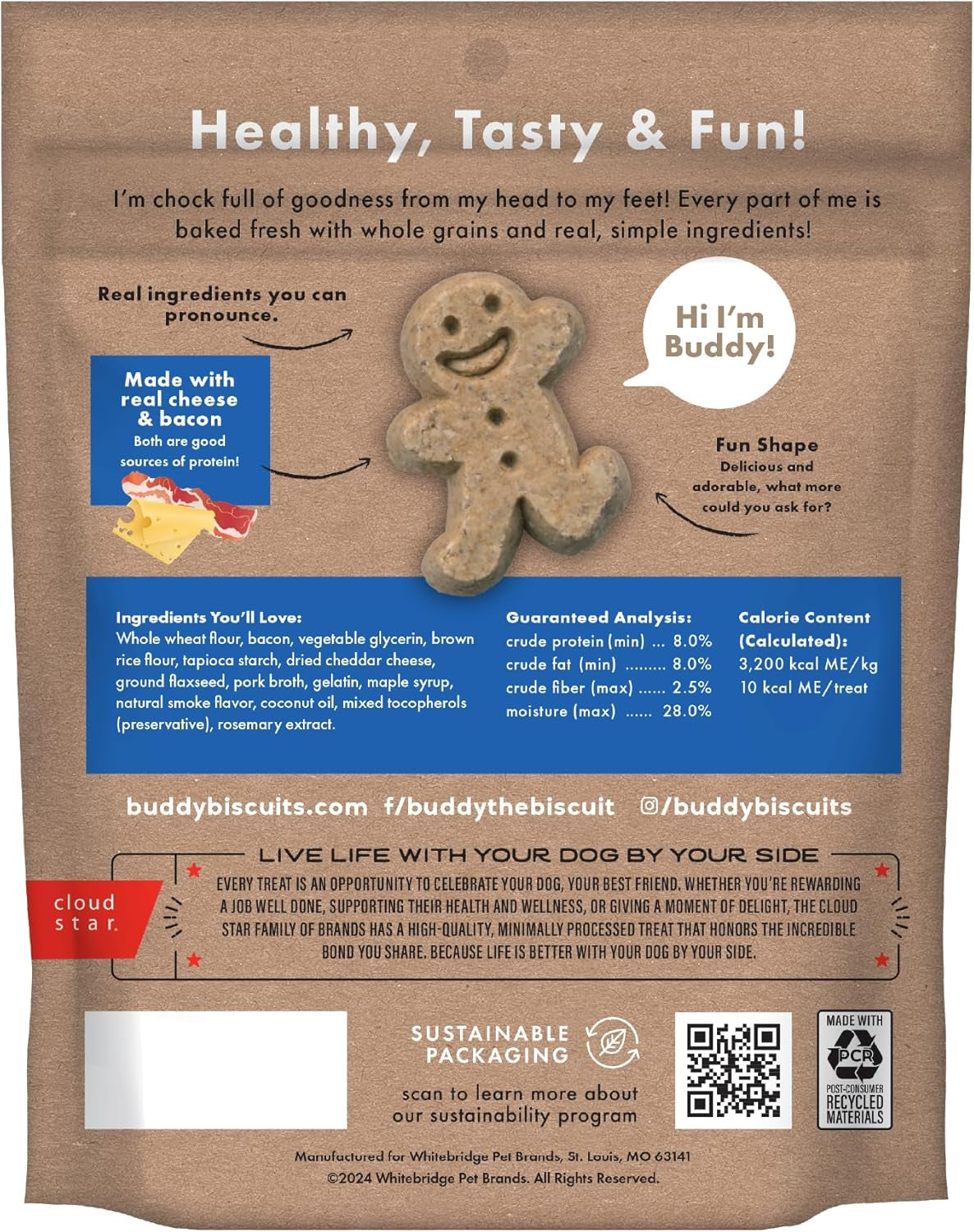 Buddy Biscuit Softies 6 Oz Pouch, Soft & Chewy, Natural Bacon and Cheese Flavor Dog Treats, Oven Baked in the USA