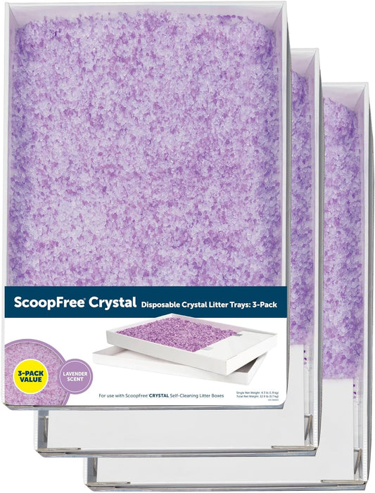 Scoopfree Crystal Cat Litter & Refill Tray with Lid, Lavender Scent, 4.3 Lb Bag with Each Tray, Pack of 3