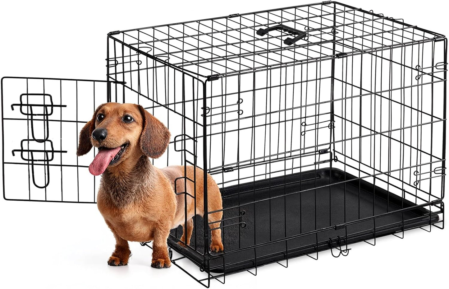 30 Inch Single Door Dog Crate, Metal Pet Kennel with Secure Lock, Foldable Design, Removable Tray for Easy Cleaning, Portable Puppy Cage for Small Dogs, Ideal for Training & Travel