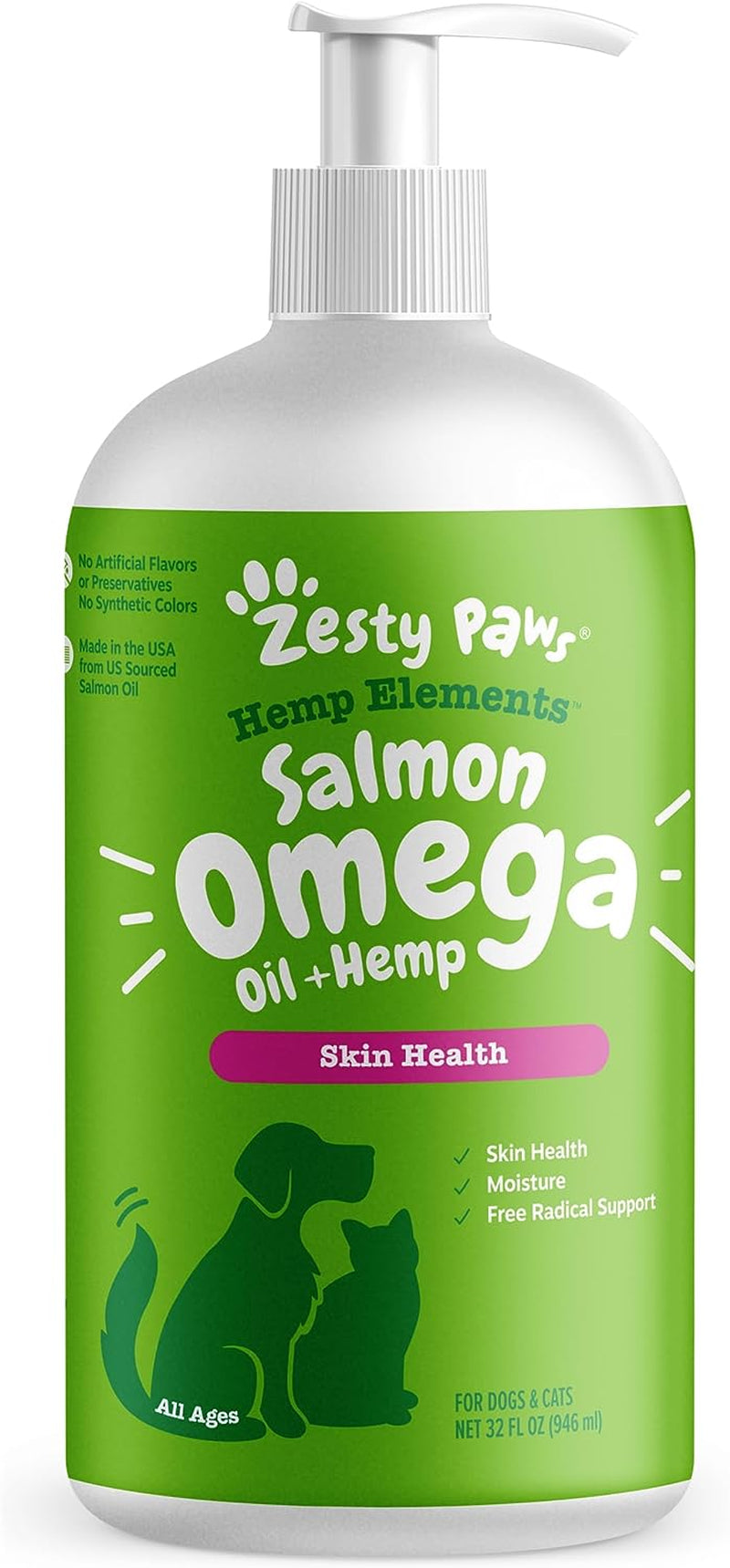 Salmon Omega Oil Hemp for Dogs and Cats with Wild Alaskan Salmon Oil Omega 3 and 6 Fatty Acids with EPA DHA for Pets Supports Normal Skin Moisture and Immune System Function 32Oz