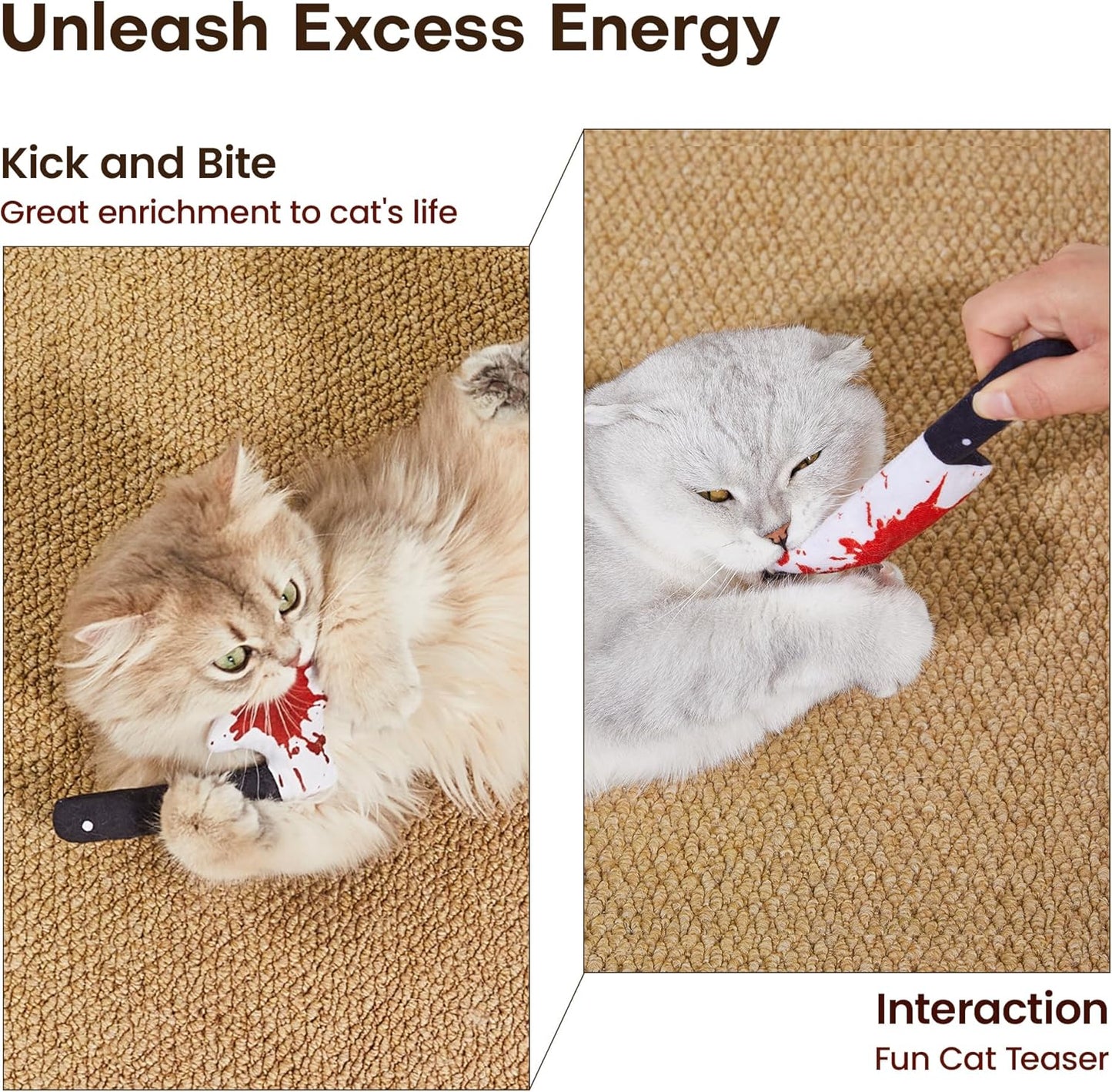 4Pcs Cat Toys, Horror Knife-Shaped Kitten Catnip Crinkly Sound Toys, Indoor Exercise for All Cat Breeds 6.5 Inches
