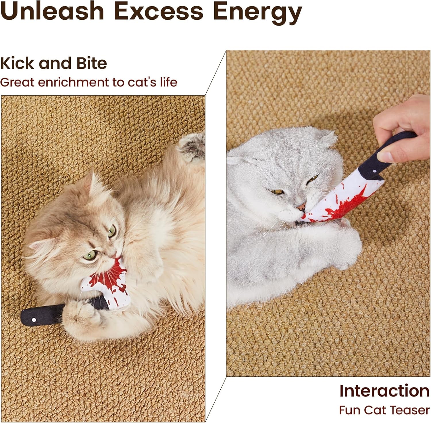 4Pcs Cat Toys, Horror Knife-Shaped Kitten Catnip Crinkly Sound Toys, Indoor Exercise for All Cat Breeds 6.5 Inches