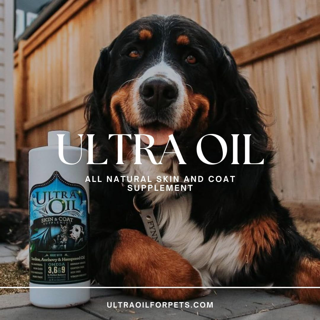 Ultra Oil Skin and Coat Supplement for Dogs and Cats with Hemp Seed, Flaxseed, Grape Seed, and Fish Oils for Relief from Dry Itchy Skin, Dull Coat, Hot Spots, Dandruff, and Allergies, (16 Oz)