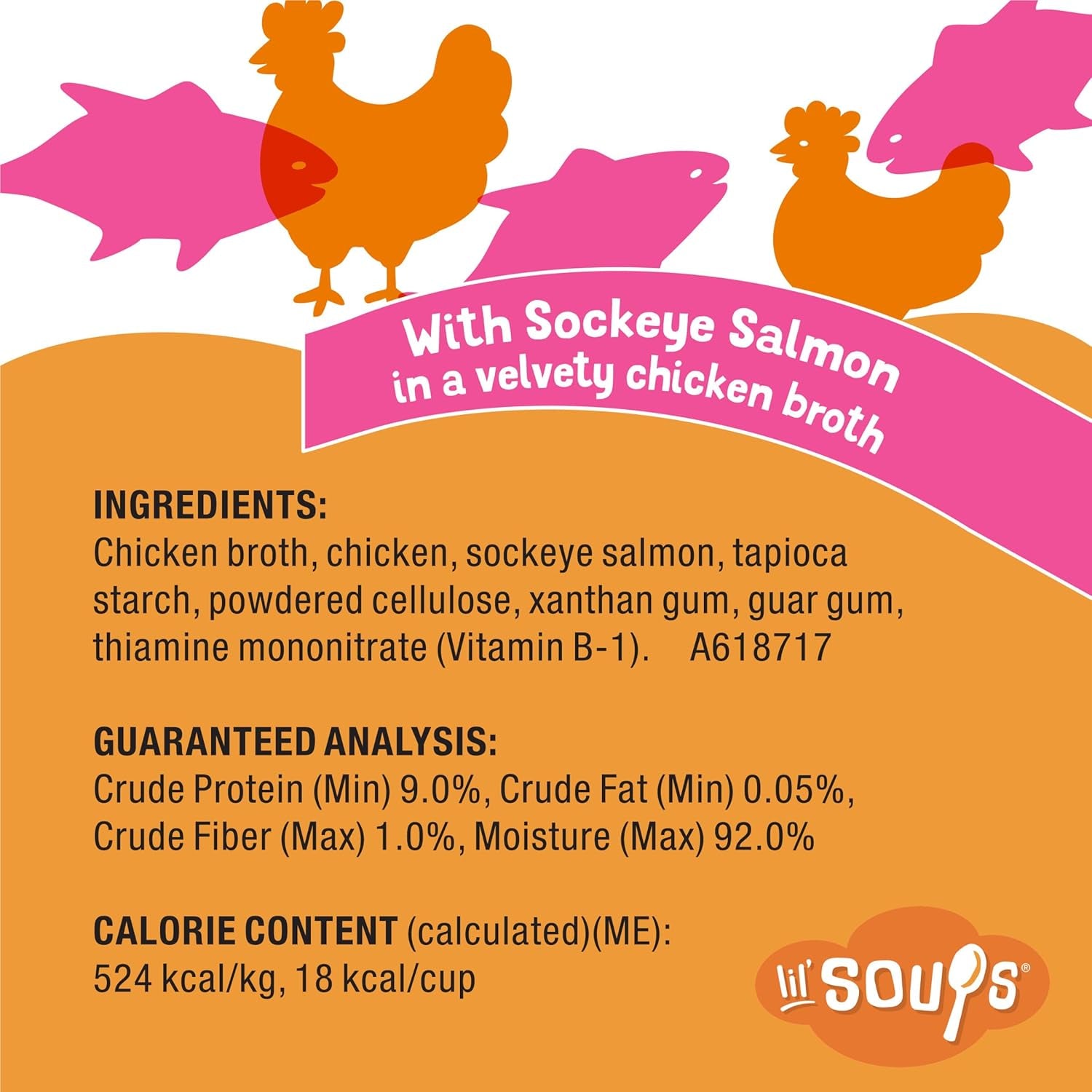 Purina  Lil’ Soups Lickable Cat Treats Toppers with Sockeye Salmon in Chicken Broth, Grain Free Cat Food Toppers, Pack of 8, 1.2 Oz Cups