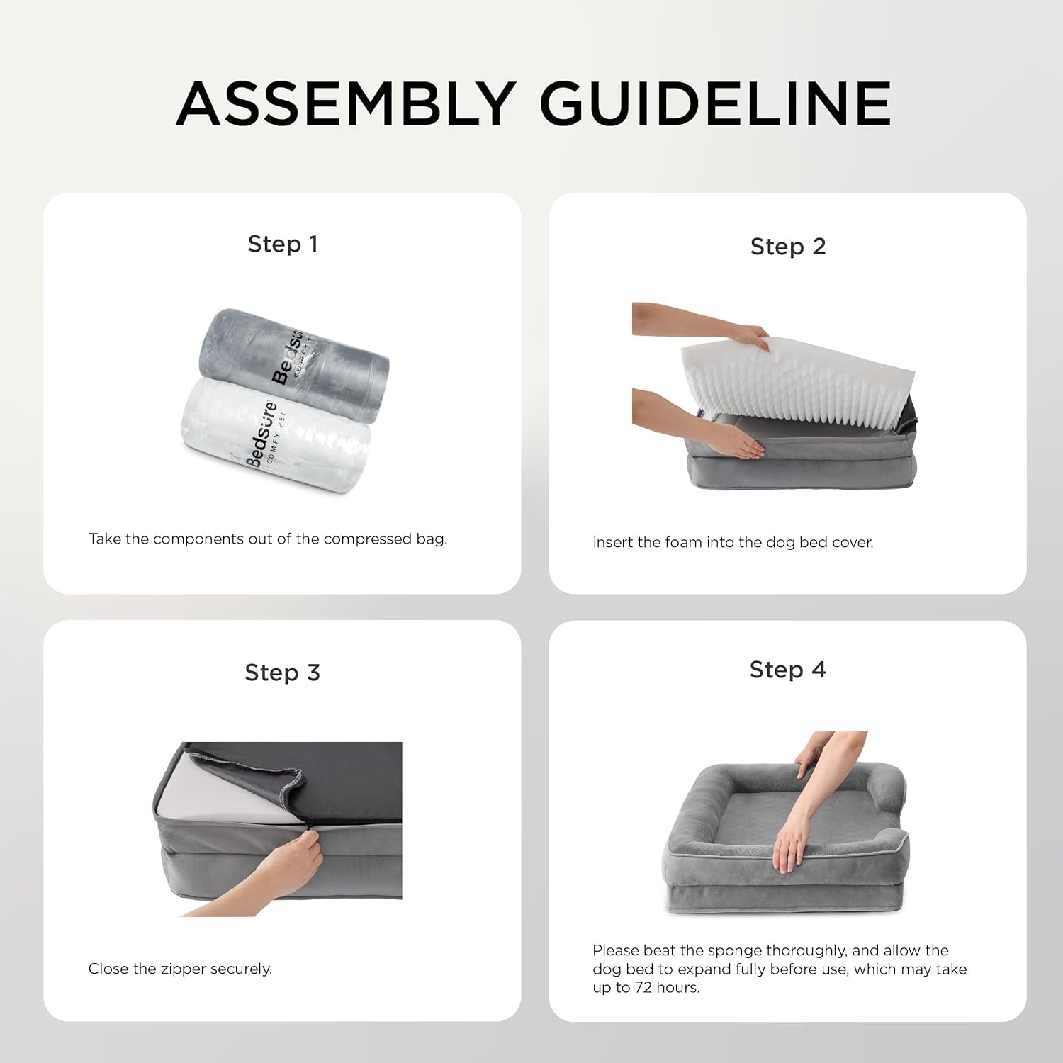 XL Orthopedic Dog Bed for Extra Large Dogs - Washable Xlarge Dog Cat Bed Waterproof, Comfort Dogs Couch Sofa with Washable Removable Cover, Pet Bed with Nonskid Bottom, Grey, 42"