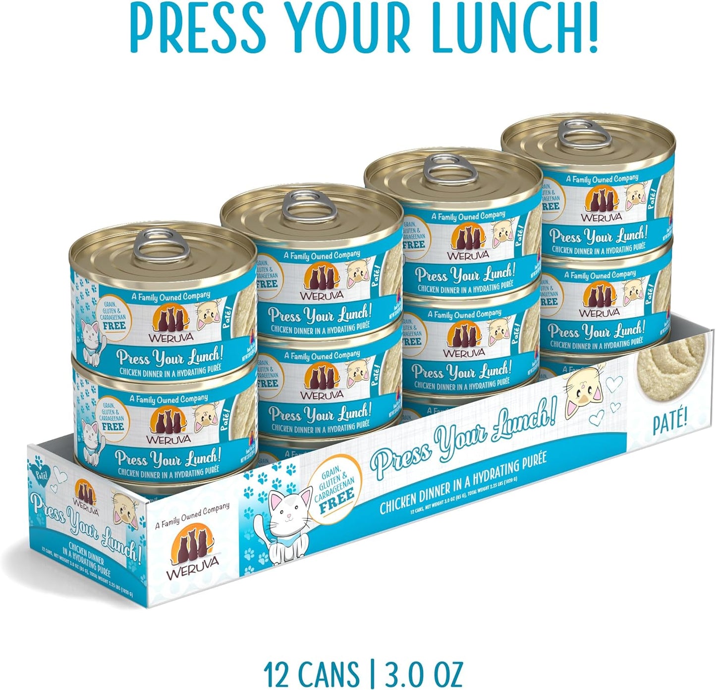 Wet Cat Food, Press Your Lunch with Chicken Pate, 3Oz Can, Pack of 12