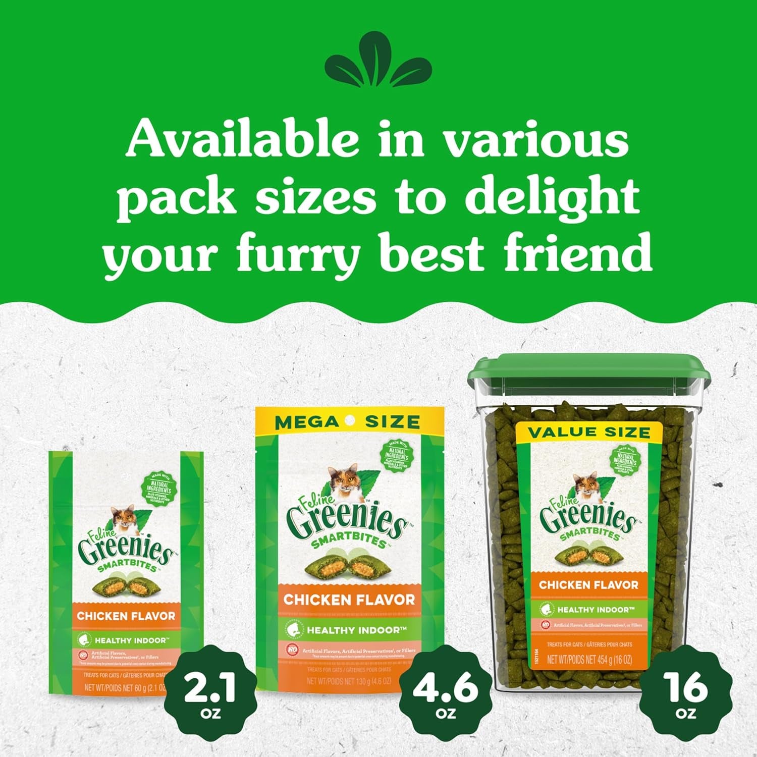 Feline Smartbites Healthy Indoor Cat Treats, Chicken Flavor, 16 Oz. Tub