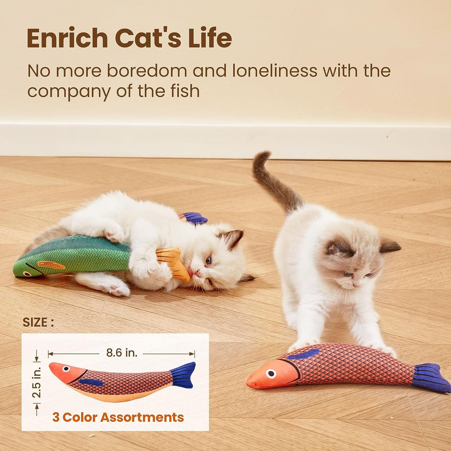Cat Toys Saury Fish, 3 Pack, Catnip Crinkle Sound, Soft and Durable, Interactive Kitten Kicker for Indoor Kitty Exercise 9.4 Inches for All Breeds