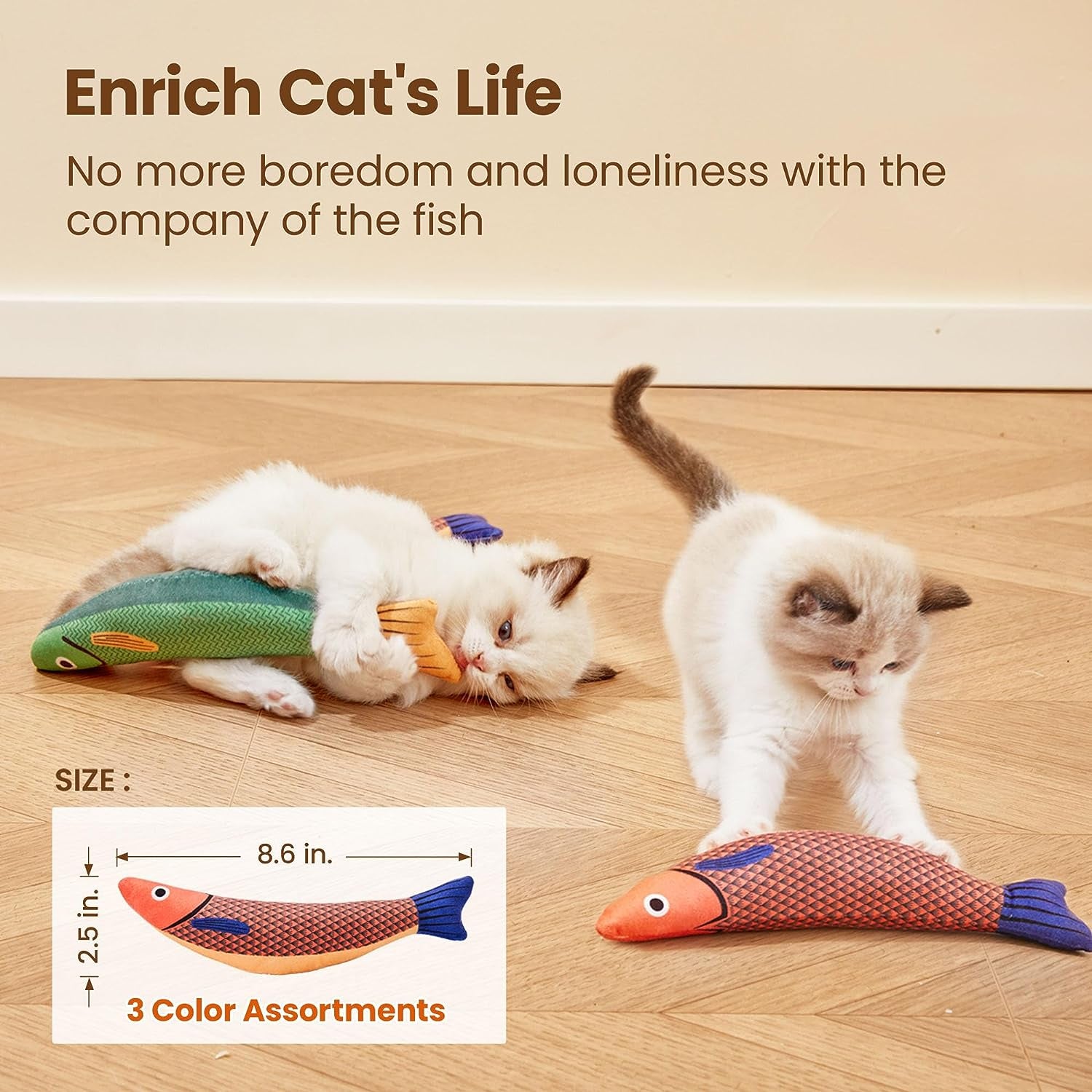 Cat Toys Saury Fish, 3 Pack, Catnip Crinkle Sound, Soft and Durable, Interactive Kitten Kicker for Indoor Kitty Exercise 9.4 Inches for All Breeds