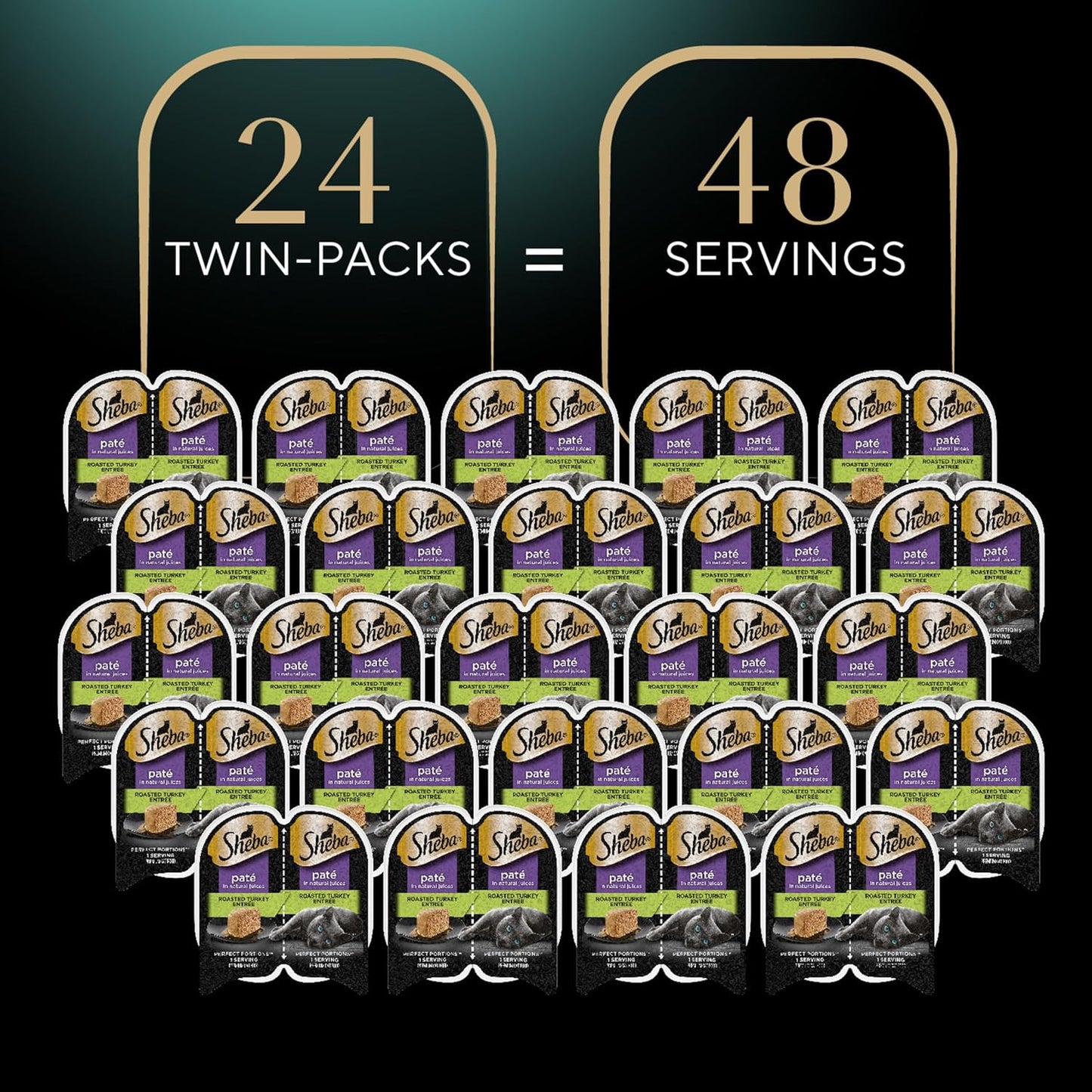 Perfect Portions Wet Cat Food Pate Roasted Turkey Entree, 2.6 Oz. Twin-Pack Trays (24 Count, 48 Servings)