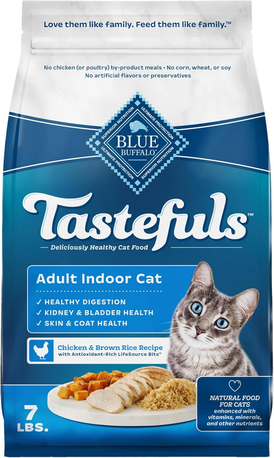 Tastefuls Natural Dry Food for Adult Indoor Cats, Chicken & Brown Rice Recipe, 7-Lb. Bag