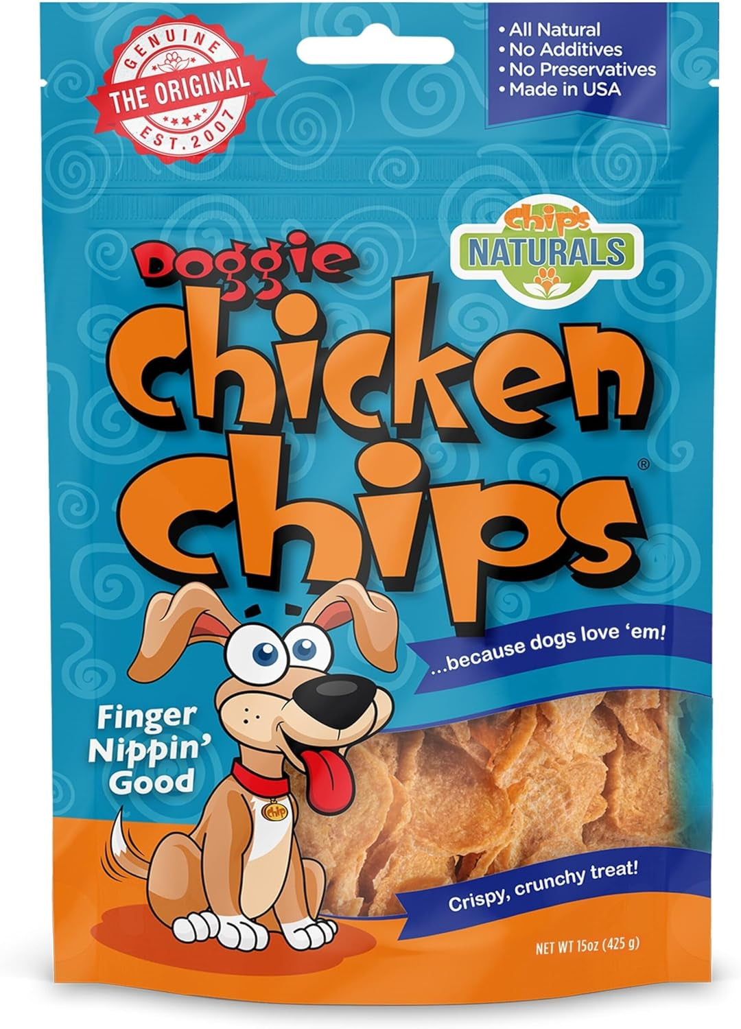 Doggie Chicken Chips Large 15 Oz All Natural High Protein Low Calorie Healthy Dog Treats, Grain Free Gluten Free USDA Inspected & Approved Chicken Treat for Dogs, Pet Supplies