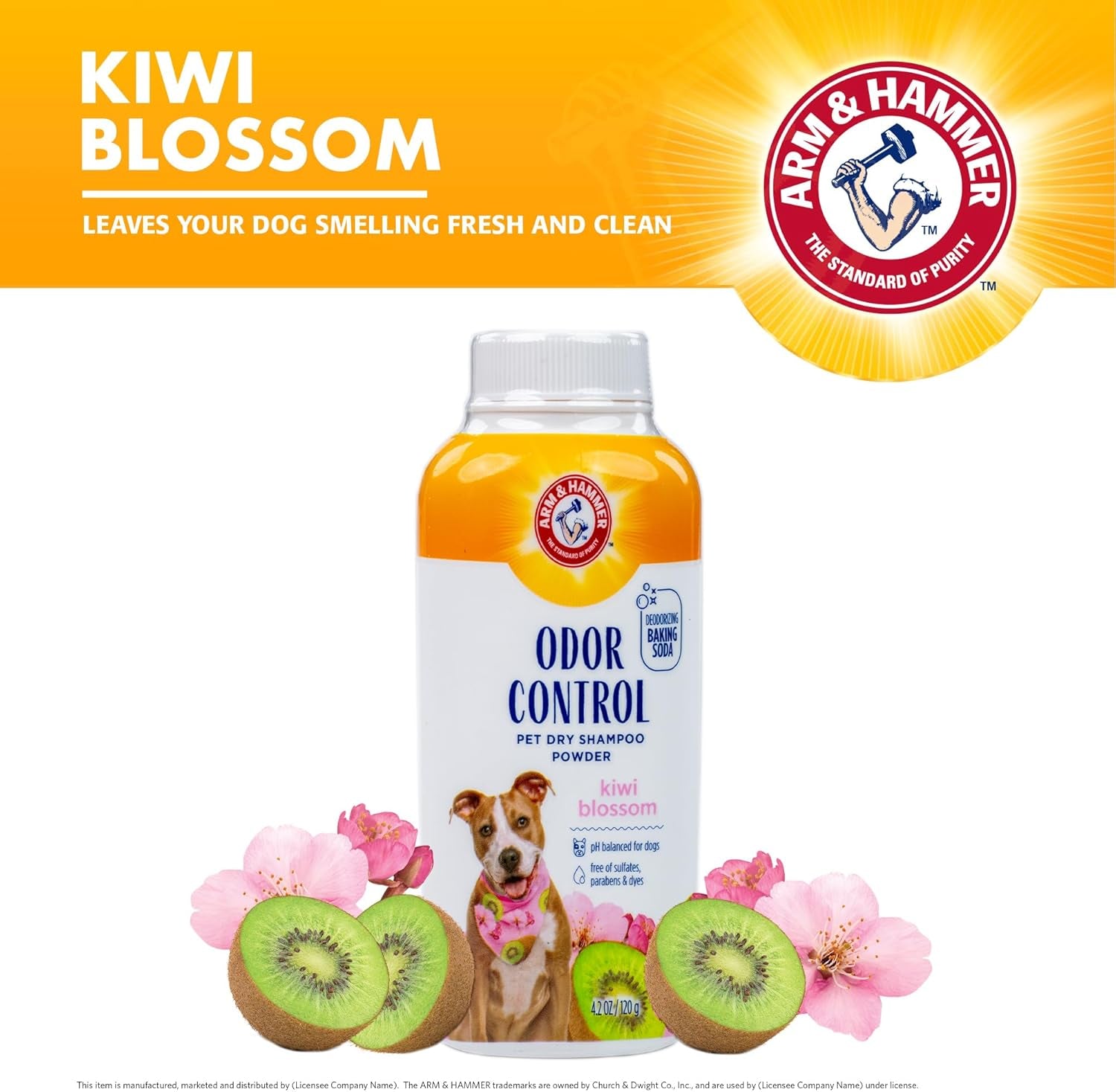 for Pets Odor Control Dry Shampoo Powder for Dogs, Best Odor Eliminating Waterless Shampoo for Dogs & Puppies, Kiwi Blossom Scent, 4.2 Ounces