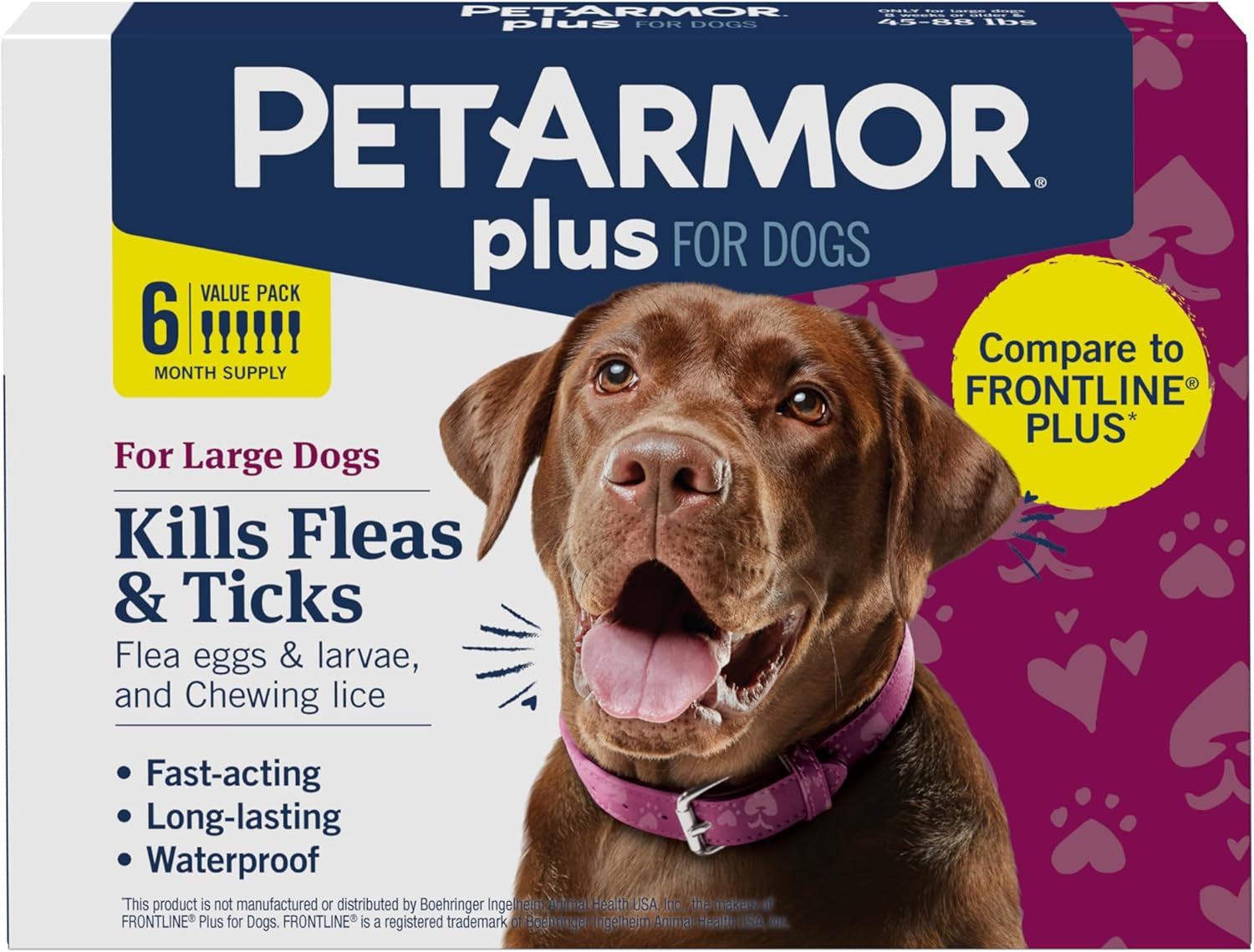 plus Flea and Tick Prevention for Dogs, Dog Flea and Tick Treatment, 6 Doses, Waterproof Topical, Fast Acting, Large Dogs Dogs (45-88 Lbs)