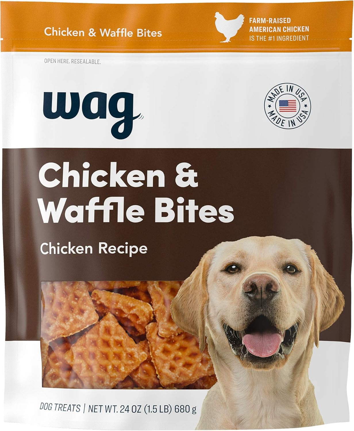Amazon Brand -  Dog Treats, Chicken and Waffle Bites, 24 Oz Resealable Pack of 1