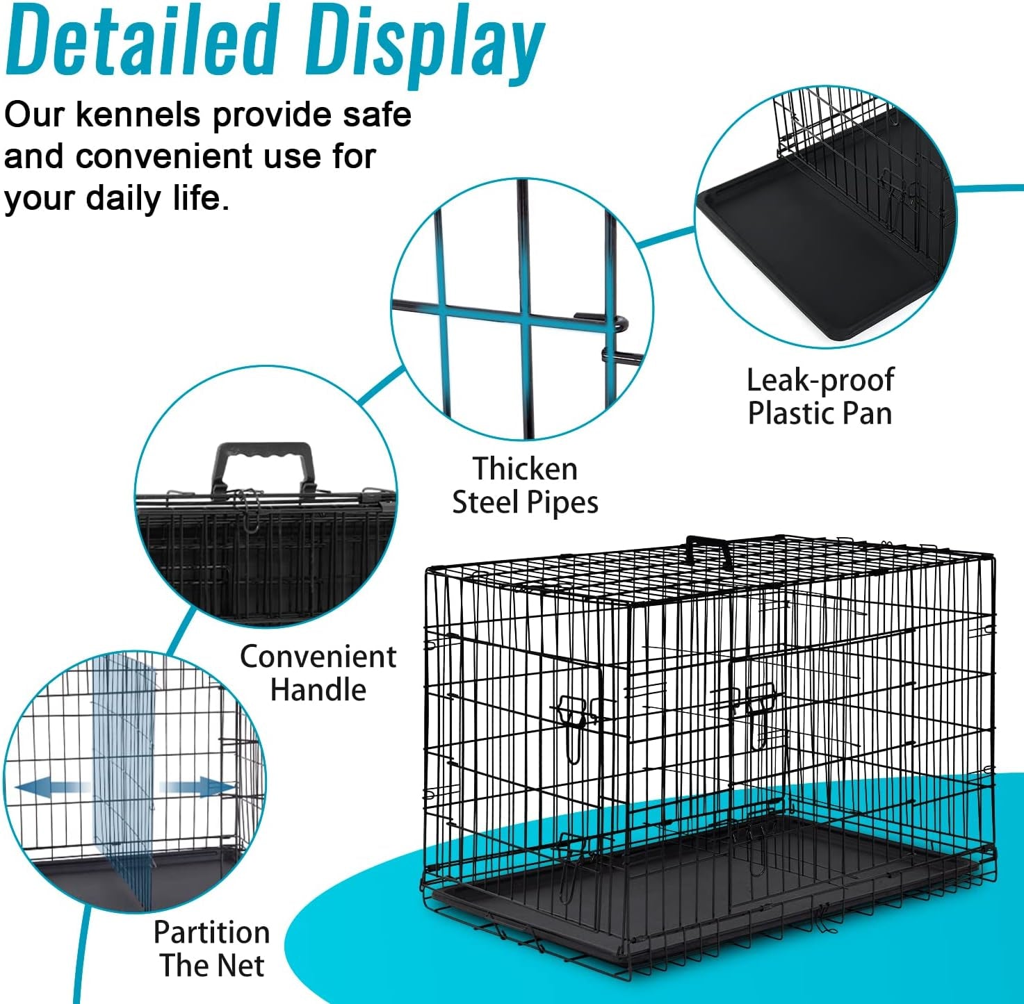 Dog Crate for Small Dogs 24 Inch Folding Metal Wirepet Cage Double Door W/Divider Panel Indoor Outdoor Kennel Leak-Proof Plastic Tray,Black