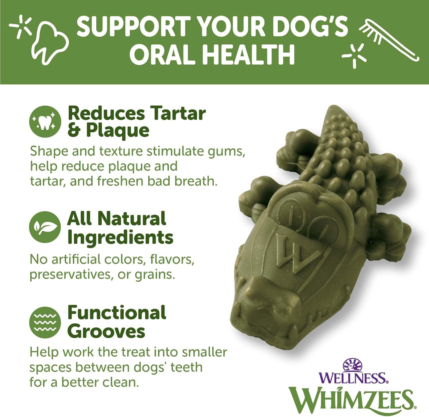 Wellness  Alligator Dog Dental Treats, Natural Chews, Small Size, (24 Count)