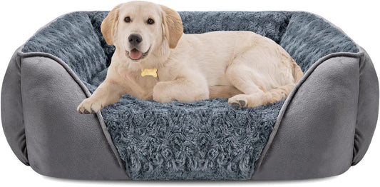 Large Dog Bed for Large Medium Small Dogs, Rectangle Washable Orthopedic Dog Bed, Soft Calming Sleeping Puppy Bed Durable Pet Cuddler with Anti-Slip Bottom L(30"X24"X9")