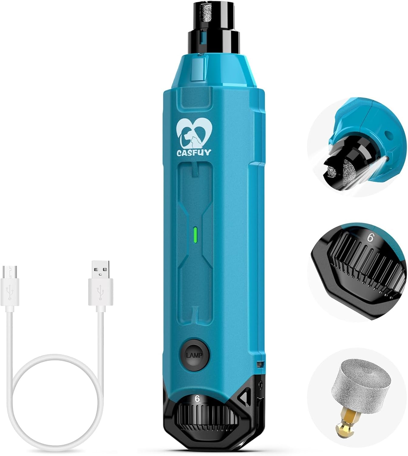 6-Speed Dog Nail Grinder - Newest Enhanced Pet Nail Grinder Super Quiet Rechargeable Electric Dog Nail Trimmer Painless Paws Grooming & Smoothing Tool for Large Medium Small Dogs (Bright Blue)