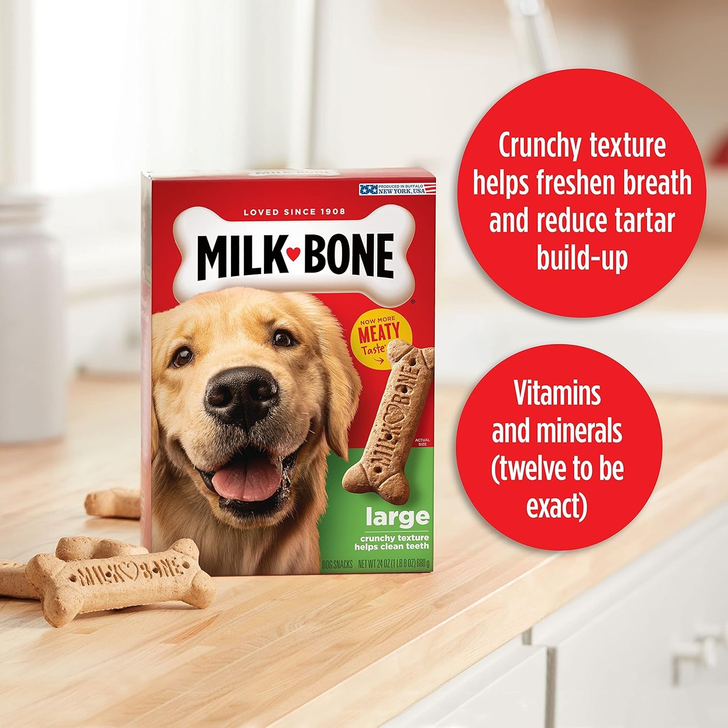 Original Dog Treats for Large Dogs, 24 Ounce, Crunchy Biscuit Helps Clean Teeth
