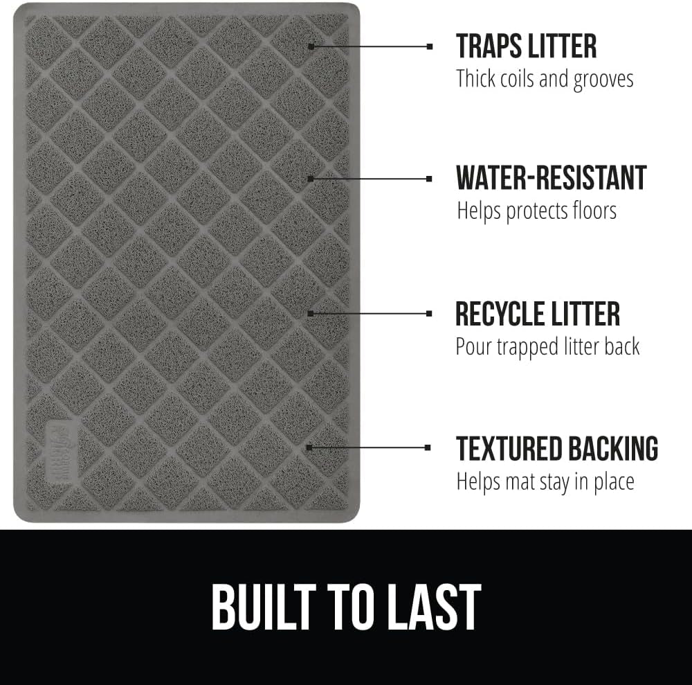 Cat Litter Box Mat, Water Resistant, US Designed Kitty Litter Trapping Mats, Easy to Clean, Scatter Control, Less Mess and Clean Floors, Kitten Supplies for Indoor Cats, 24X17 Gray