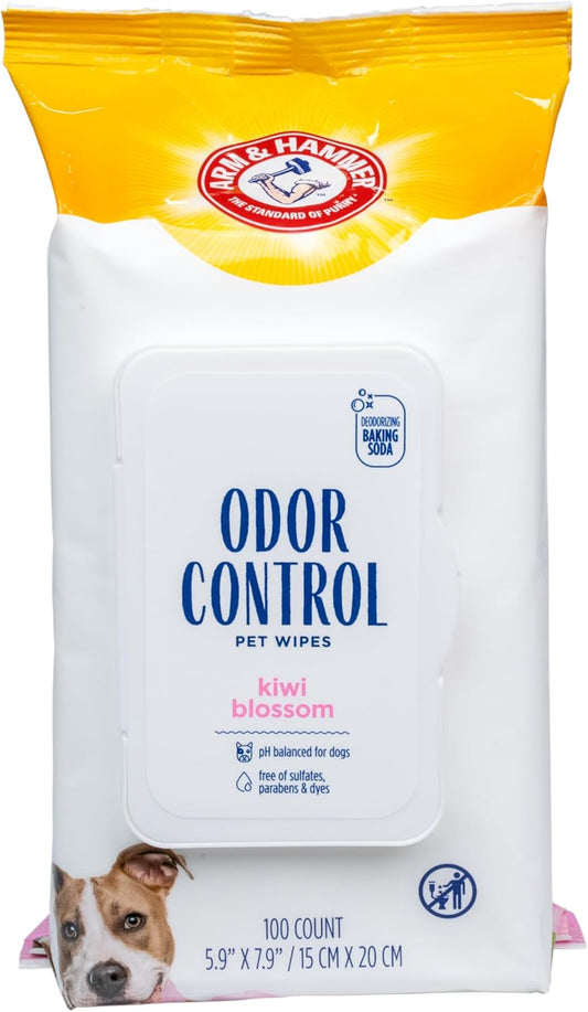 for Pets Odor Control Wipes for Dogs, Best Odor Eliminating Waterless Cleaning for Dogs & Puppies | Kiwi Blossom Scent, 100 Count