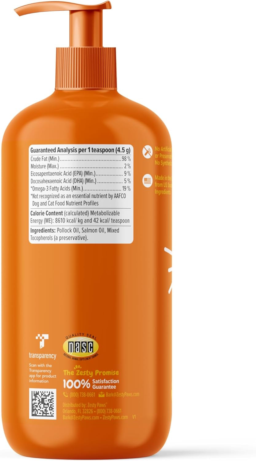 Wild Alaskan Omega-3 Blend Pollock + Salmon Oil for Dogs and Cats- Skin and Coat Support, Omega 3 Supplement for Pets, 32Oz