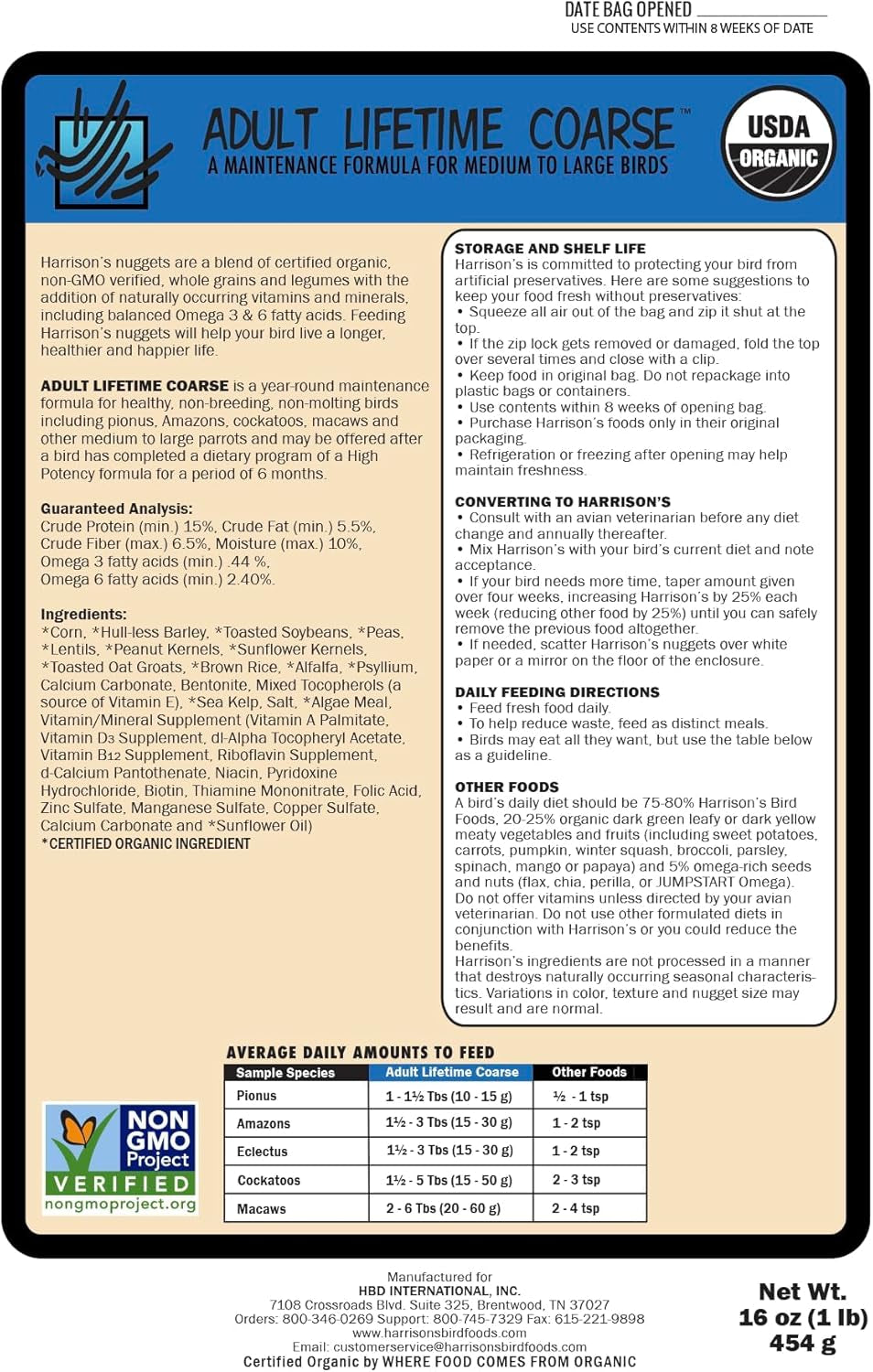 Harrison'S Adult Lifetime Coarse 5Lb