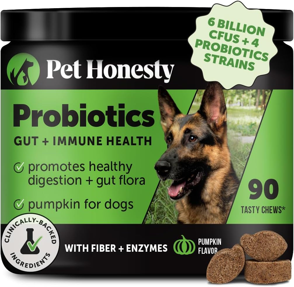 Probiotics for Dogs for Occasional Diarrhea & Bowel Support, Digestive Enzymes with Prebiotics for Gut Health for Dogs, Immunity Health & Itch Relief (Pumpkin 90 Ct)