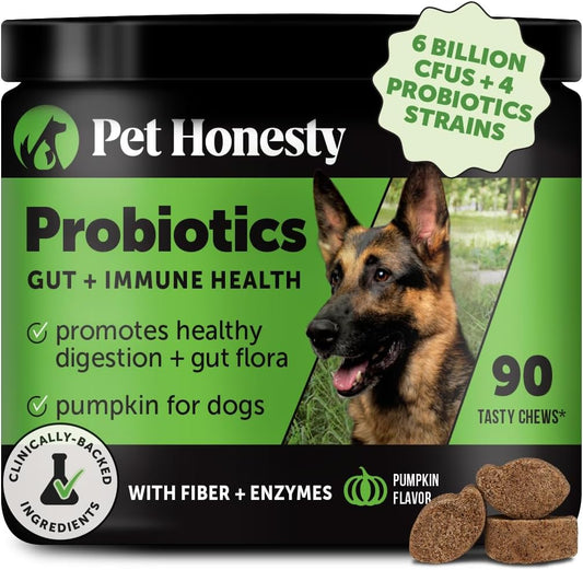 Probiotics for Dogs for Occasional Diarrhea & Bowel Support, Digestive Enzymes with Prebiotics for Gut Health for Dogs, Immunity Health & Itch Relief (Pumpkin 90 Ct)