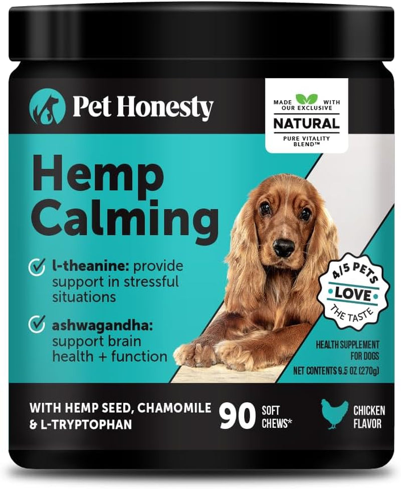 Natural Hemp Calming Chews for Dogs - Dog Anxiety Relief - Calming Aid Supplement with Valerian Root, Chamomile, + Magnesium - Stress, Separation & Thunder Support - (Chicken, 90 Count)