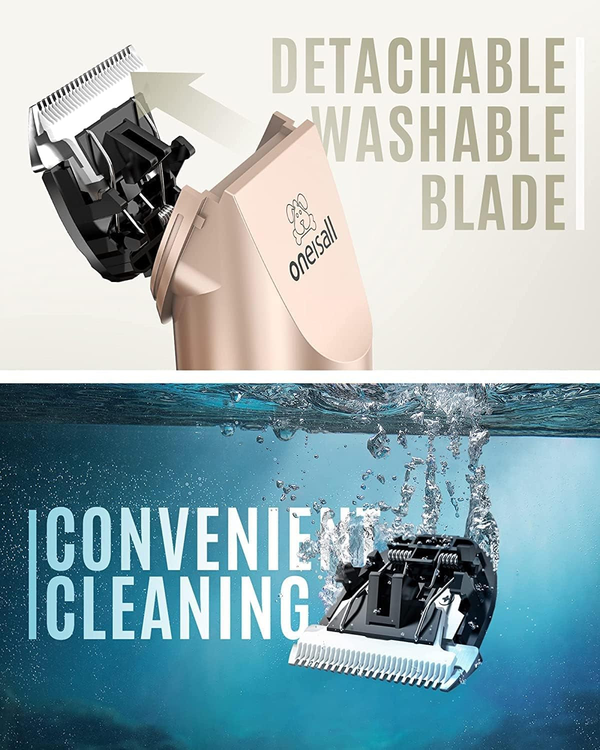 Dog Clipper Low Noise, Dog Grooming Kit with Rechargeable, Pet Shaver Cordless Electric Quiet Hair Clipper Set for Dogs Cats Pets（Gold）