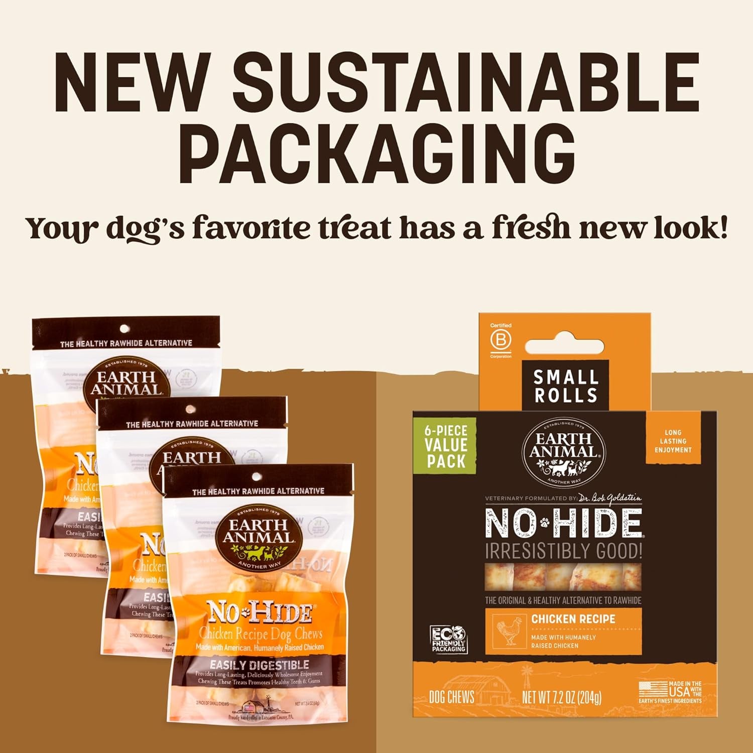 No Hide Chews - Long Lasting Rawhide Free Small Dog Chews Rolls, Chicken - 6 Count