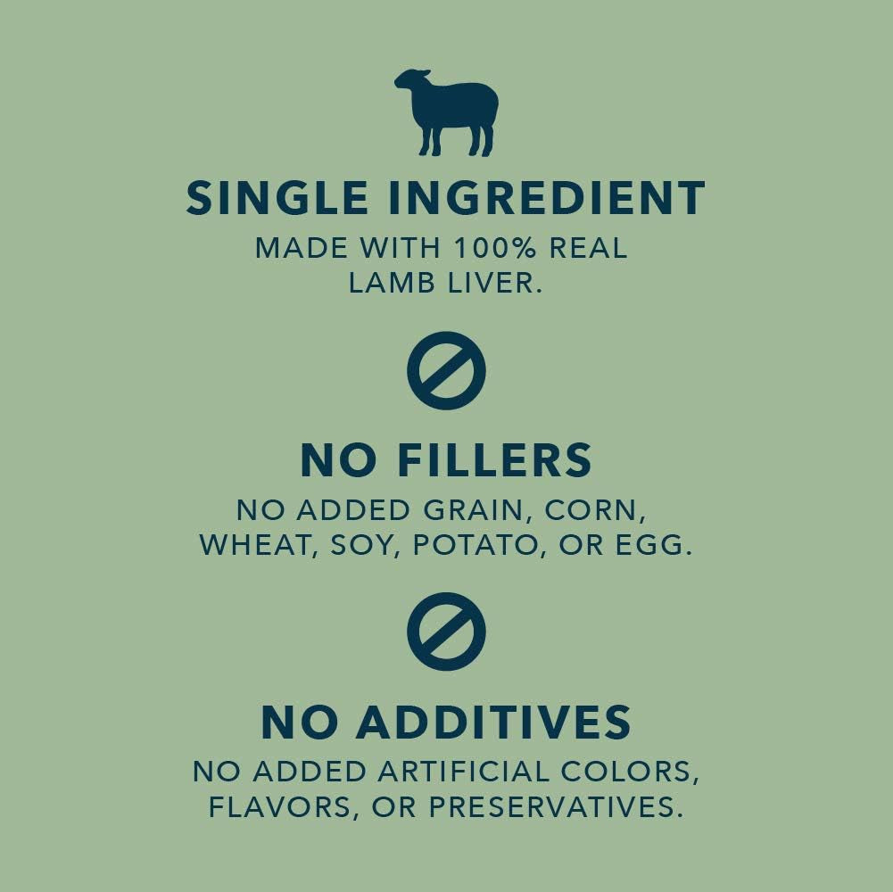 Amazon Brand -  Freeze-Dried Raw Single Ingredient Dog Treats, Lamb Liver, High Protein, Healthy Training Treats or Meal Topper for All Dogs, Grain-Free, 3.3Oz