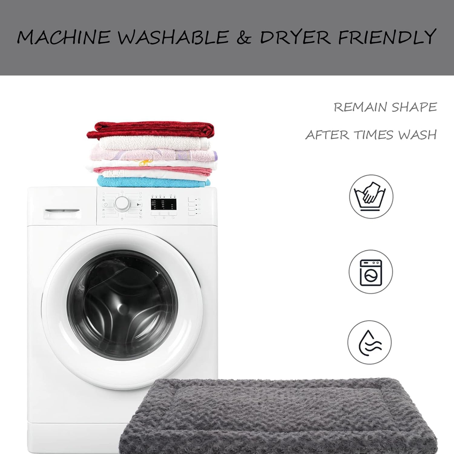 Washable Dog Bed Mat Ultra Soft Dog Crate Pad Comfy Fluffy Pet Kennel Beds Dog Sleeping Mattress for Large Jumbo Medium Small Dogs, 41 X 27 Inch, Gray