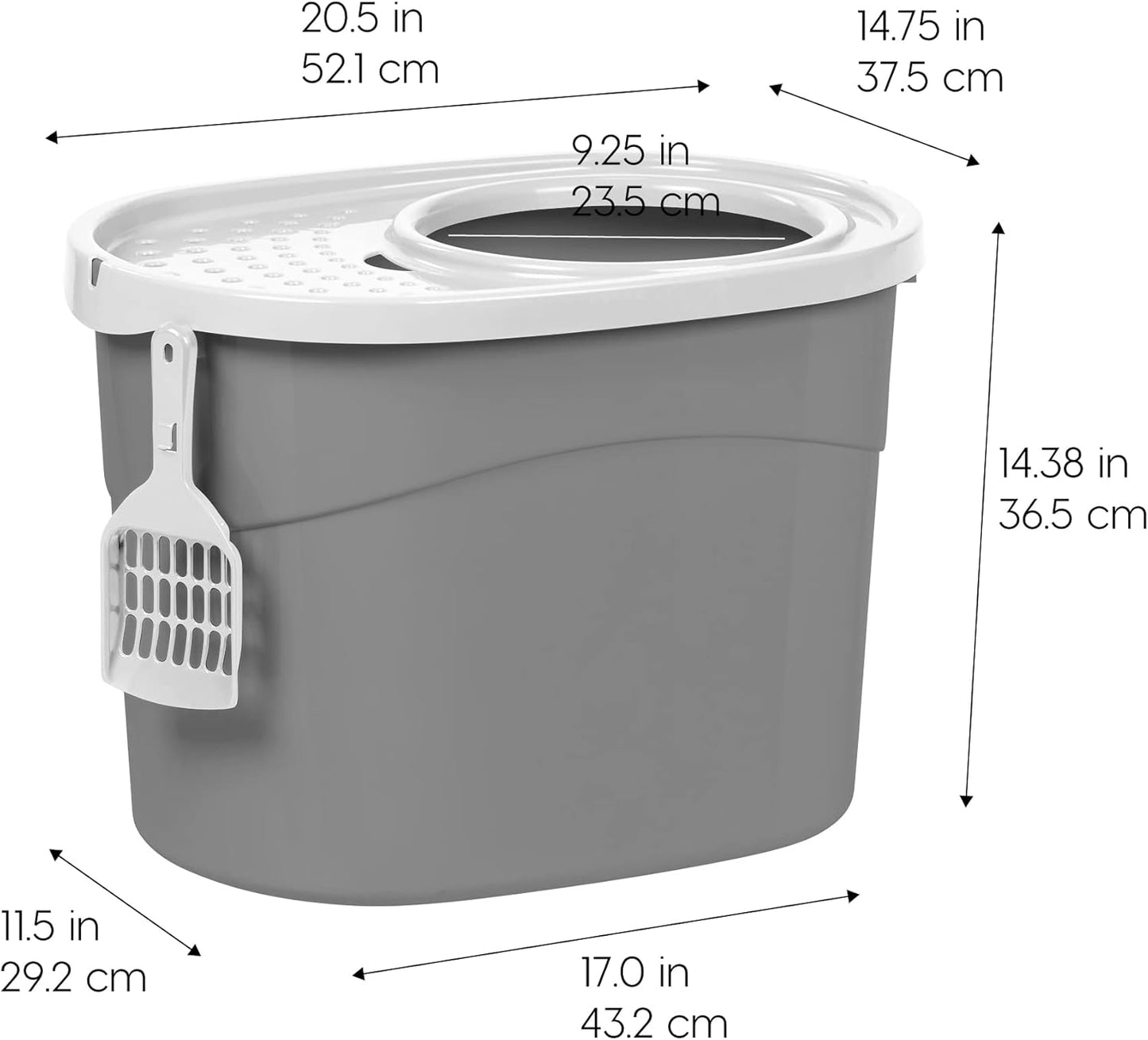 USA Top Entry Cat Litter Box, Large Enclosed with Litter Catching Lid and Scoop, Dog Proof, Cat Litter Box, Gray/White