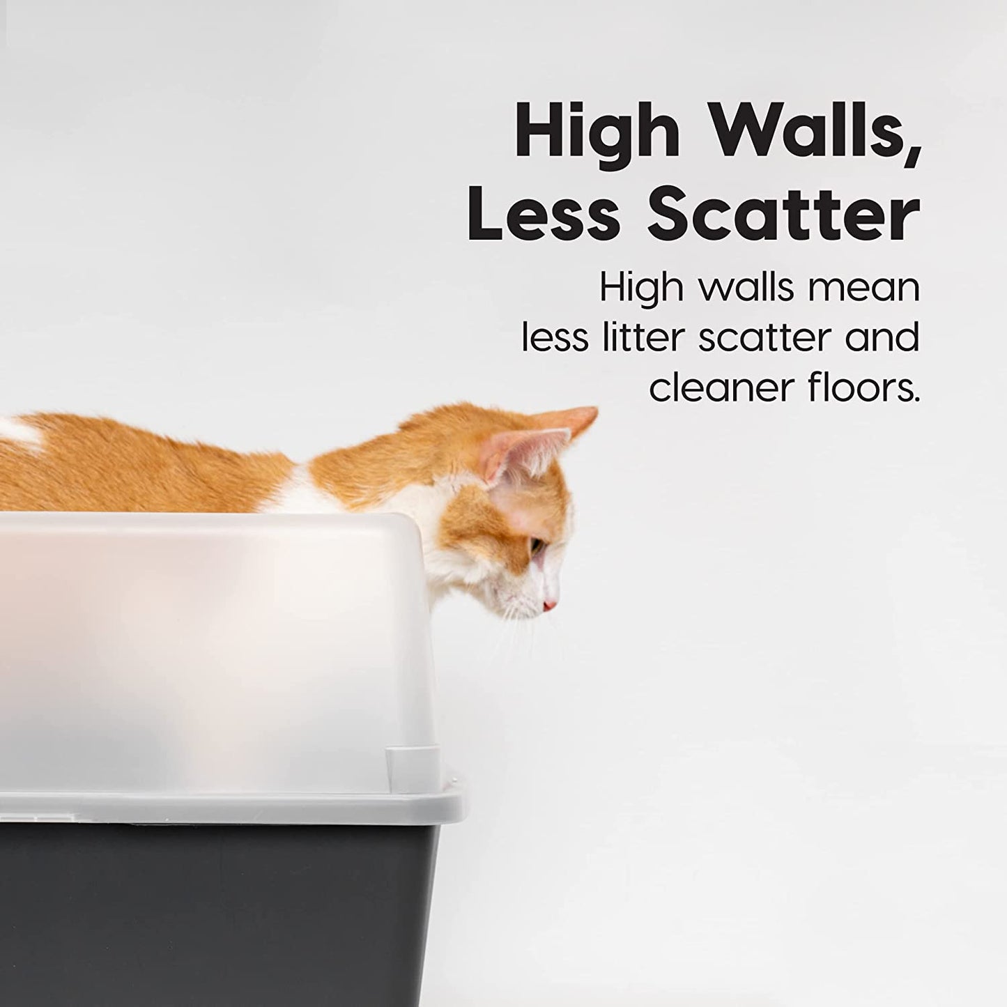 USA 2 Pack Large Cat Litter Boxes with Scatter Shield and Scoop, Open Top High Sided Cat Litter Pan, Black