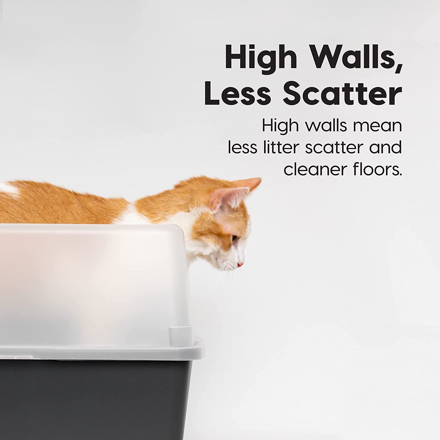 USA 2 Pack Large Cat Litter Boxes with Scatter Shield and Scoop, Open Top High Sided Cat Litter Pan, Black