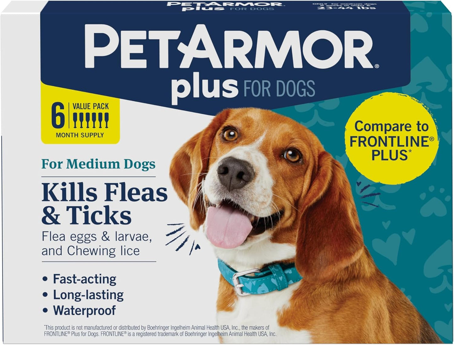 plus Flea and Tick Prevention for Dogs, Medium Dog Flea and Tick Treatment, 6 Doses, Waterproof Topical, Fast Acting (23-44 Lbs)
