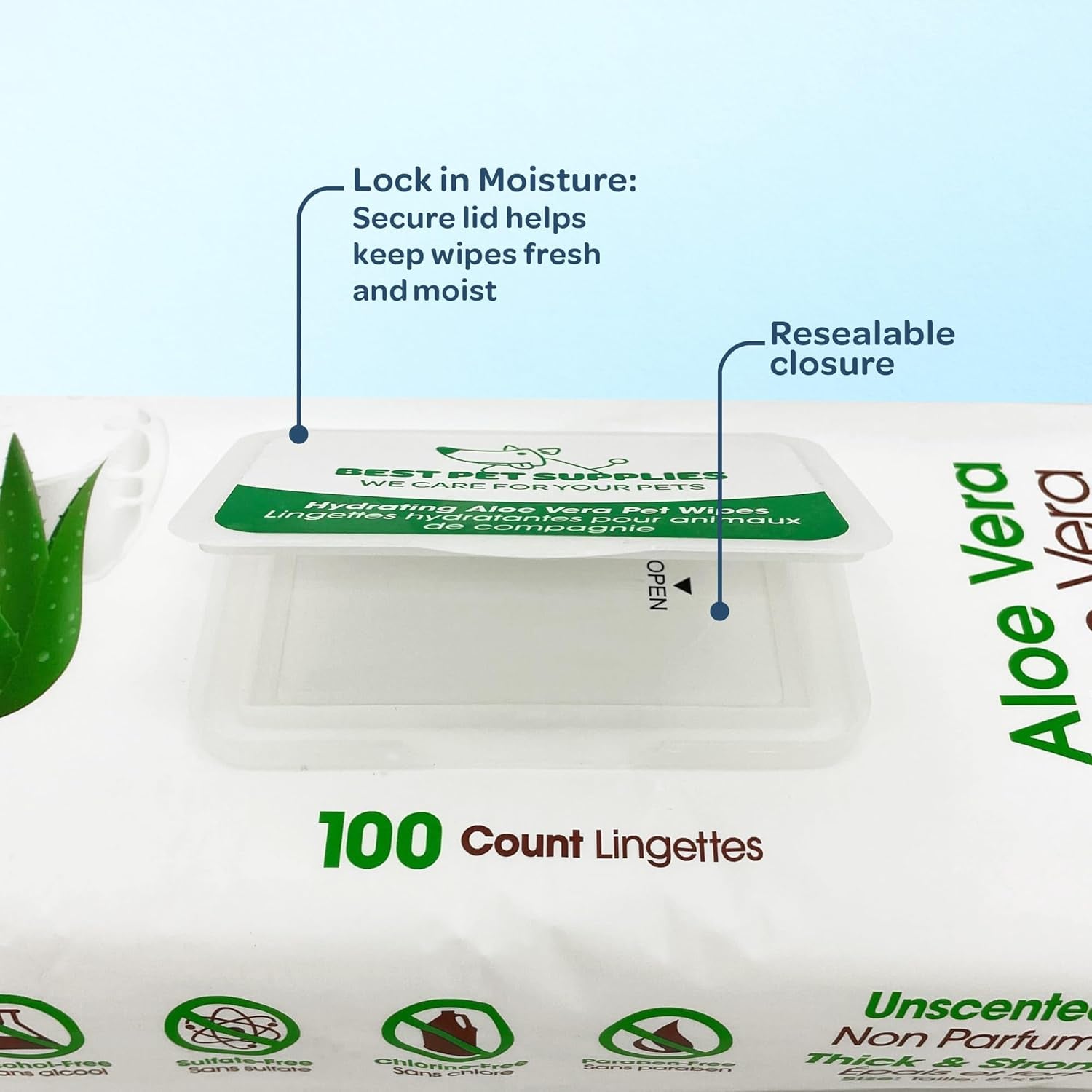Pet Wipes for Dogs - Dog Wipes Cleaning Deodorizing, for Coats, Ears, Paws - Hydrating, Aloe Vera