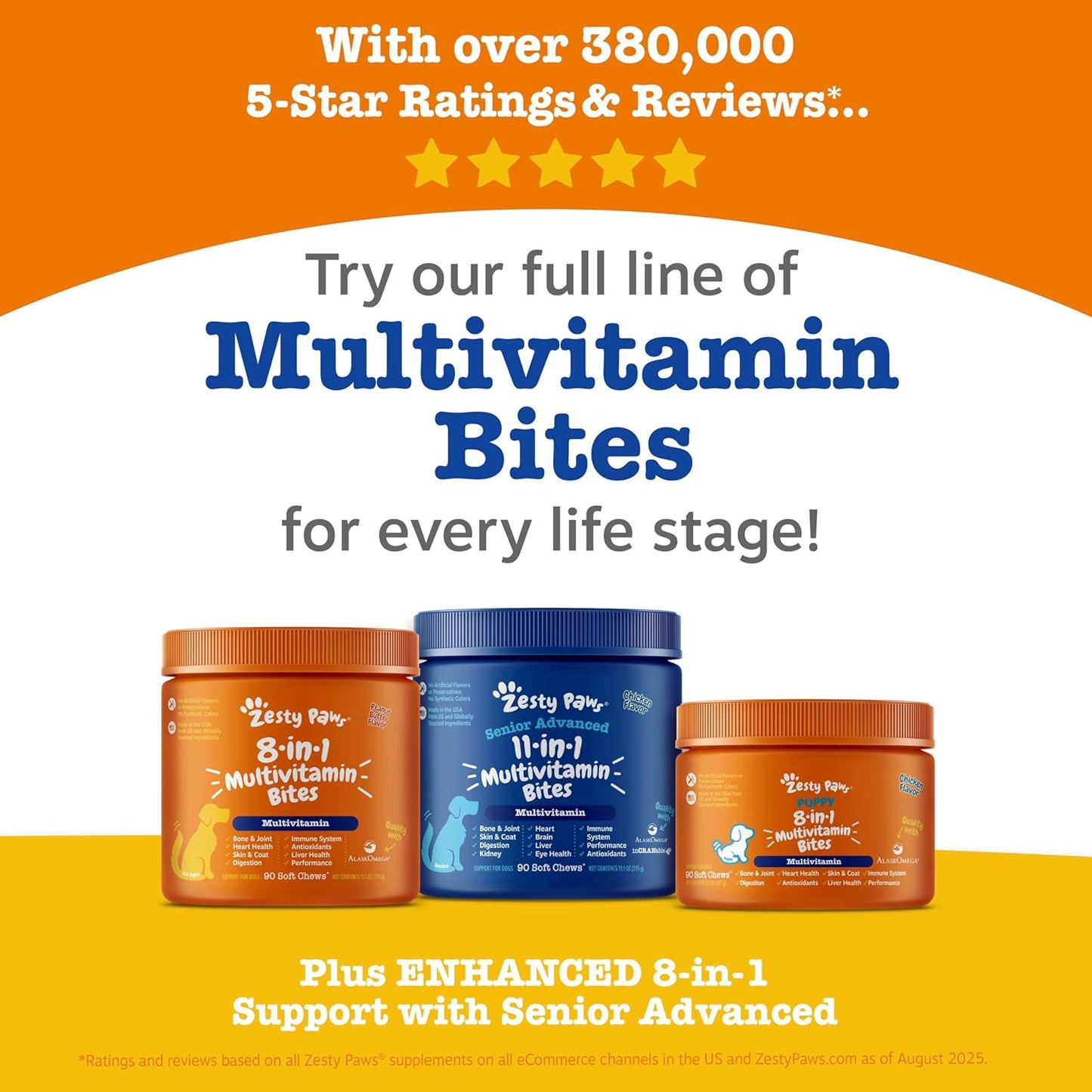 Dog Multivitamin, Chewable Dog Vitamins and Supplements for Hip & Joints, Skin & Coat, Omega 3 Fish Oil for Dogs- Senior & Puppy Multivitamin - Bison- 90Ct