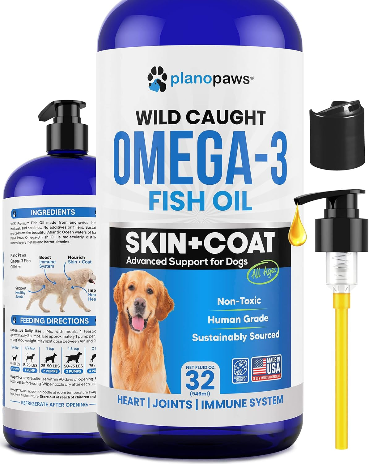 Omega 3 Fish Oil for Dogs - Better than Salmon Oil - Dog Fish Oil Supplement to Reduce Shedding & Itching - Supports Joints, Brain, and Heart Health - Skin and Coat Supplement - Liquid Fish Oil