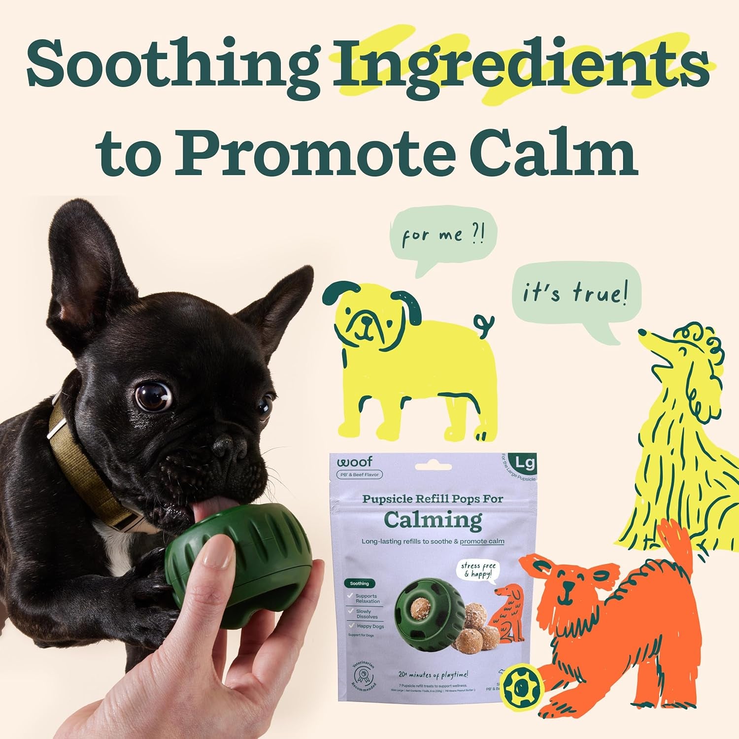 Pupsicle Refill Pops for Calming - Calming Dog Treats - Long-Lasting Refills for the Pupsicle Toy to Promote Calm - Magnesium for Dogs- Large Pops - 7 Count